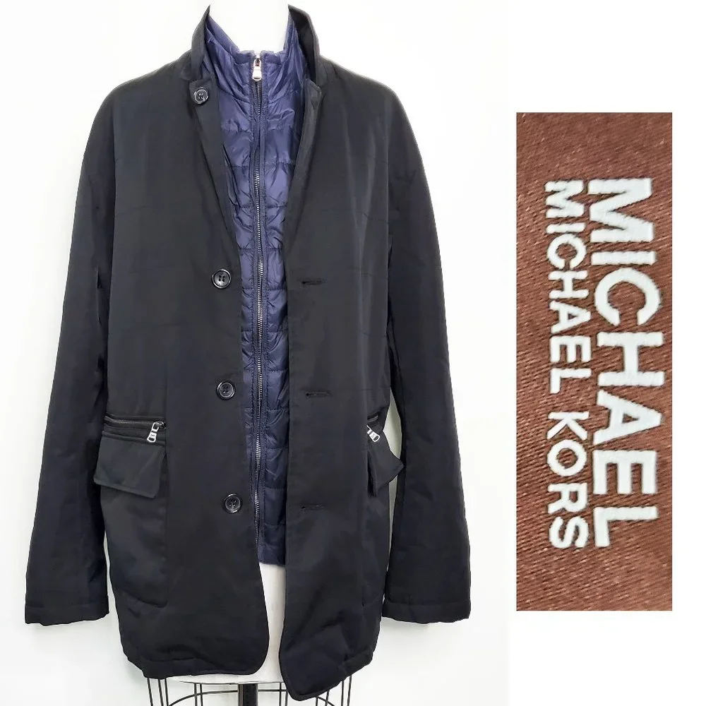 Michael Michael Kors Mens Black Insulated Jacket Parka Removable Bib Liner XL